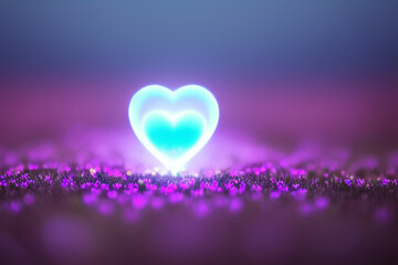 Glowing Ice heart on blushed flower background AI Generated