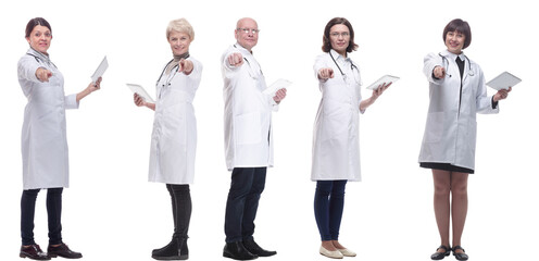 group of doctors with clipboard isolated on white