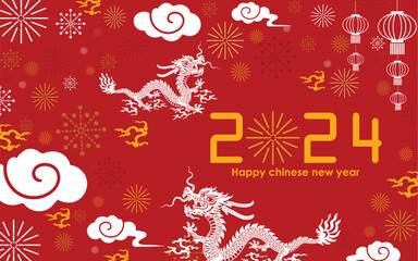 Happy chinese new year 2024 year of the chinese dragon zodiac with on color Background. ( Translation : happy new year, chinese dragon )