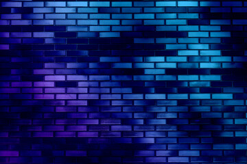 Blue-purple brick wall. Background in cyberpunk style, futuristic colors, modern creative design, energy pattern