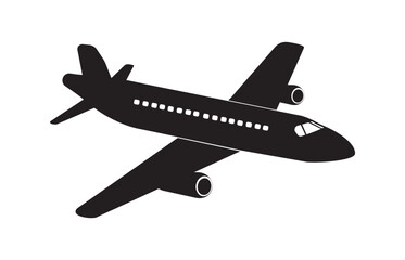 Airplane icon vector, black on white background