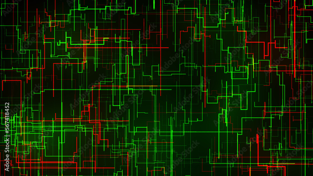 Poster abstract futuristic green red shiny digital technology horizontal and vertical geometric corner dott