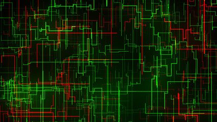 Abstract Futuristic Green Red Shiny Digital Technology Horizontal And Vertical Geometric Corner Dotted Lines Background