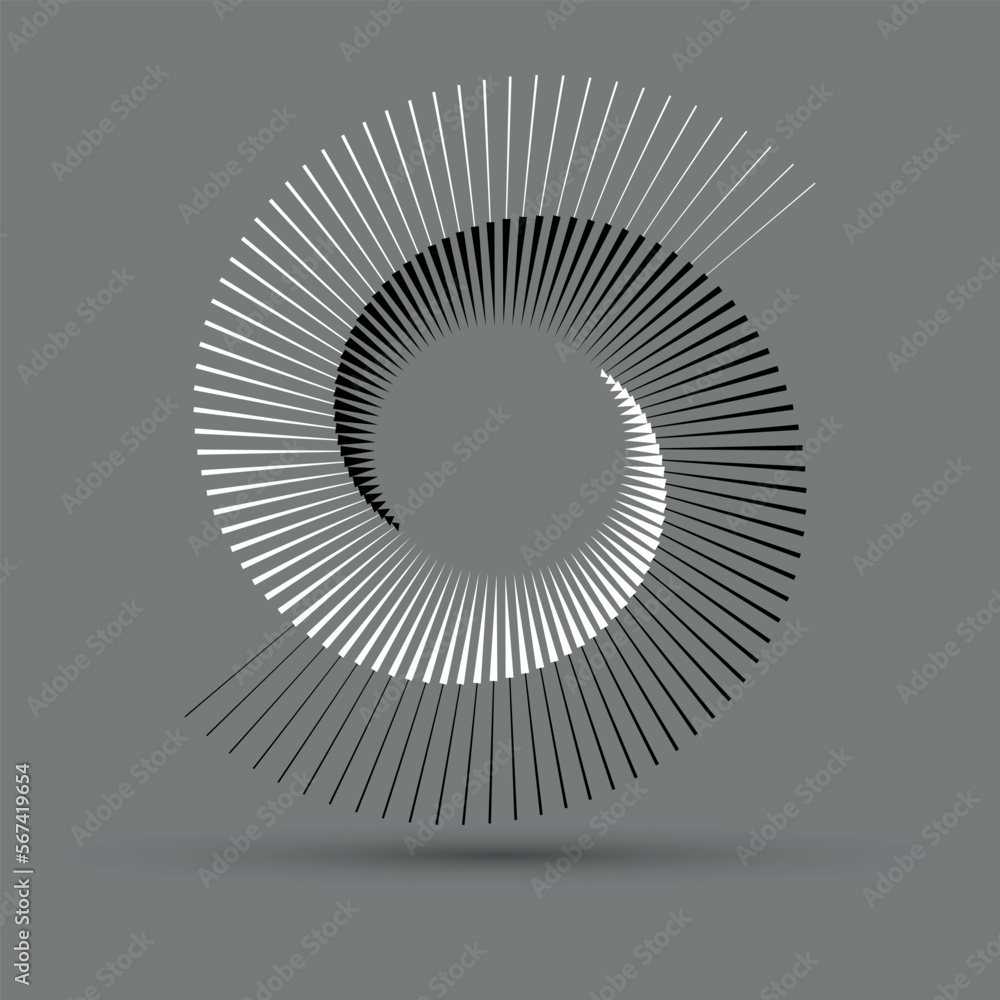 Poster Spiral with black and white lines as dynamic abstract vector background or logo or icon. Yin and Yang symbol.