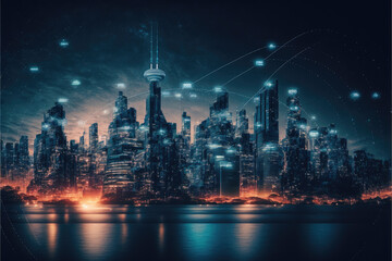 Plakat a modern wireless networked city. Generative AI