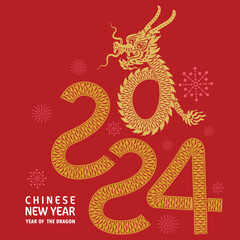 Happy chinese new year 2024 year of the chinese dragon zodiac with on color Background. ( Translation : happy new year, chinese dragon )