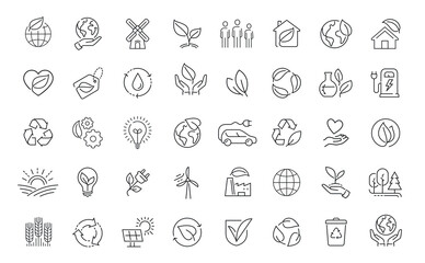 Ecology icons set in linear style. Nature, environment concept vector. Eco symbols thin line - obrazy, fototapety, plakaty