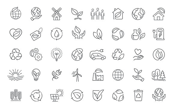 Ecology icons set in linear style. Nature, environment concept vector. Eco symbols thin line