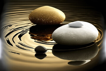 Balance stones on water, pebbles, zen and spa concept. Generative AI