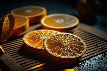 Slices of orange on top of the table made with generative ai