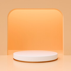 Orange room with white podium for product display - 3D rendering