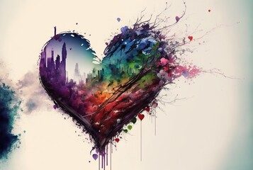 Obraz na płótnie Canvas Heart double exposure love poster. valentines day. generative AI. 