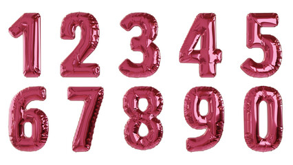 Balões numéricos um dois três quatro cinco seis sete oito nove zero na cor rosa sem fundo