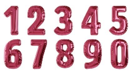 Balões numéricos um dois três quatro cinco seis sete oito nove zero na cor rosa sem fundo