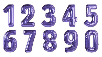 Balões numéricos um dois três quatro cinco seis sete oito nove zero na cor roxa lilás sem fundo