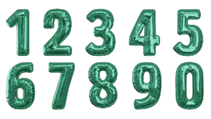 Balões numéricos um dois três quatro cinco seis sete oito nove zero na cor verde azulado sem fundo