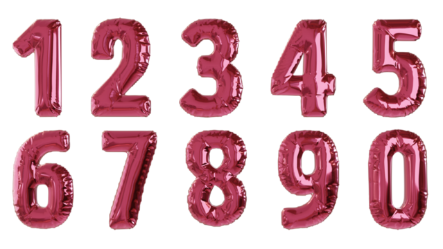 Balões numéricos um dois três quatro cinco seis sete oito nove zero na cor rosa sem fundo