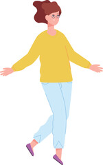 Woman floating above ground. Flying female character