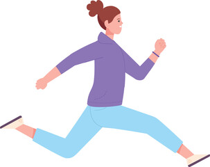 Fast woman running. Hurrying person. Rushing character