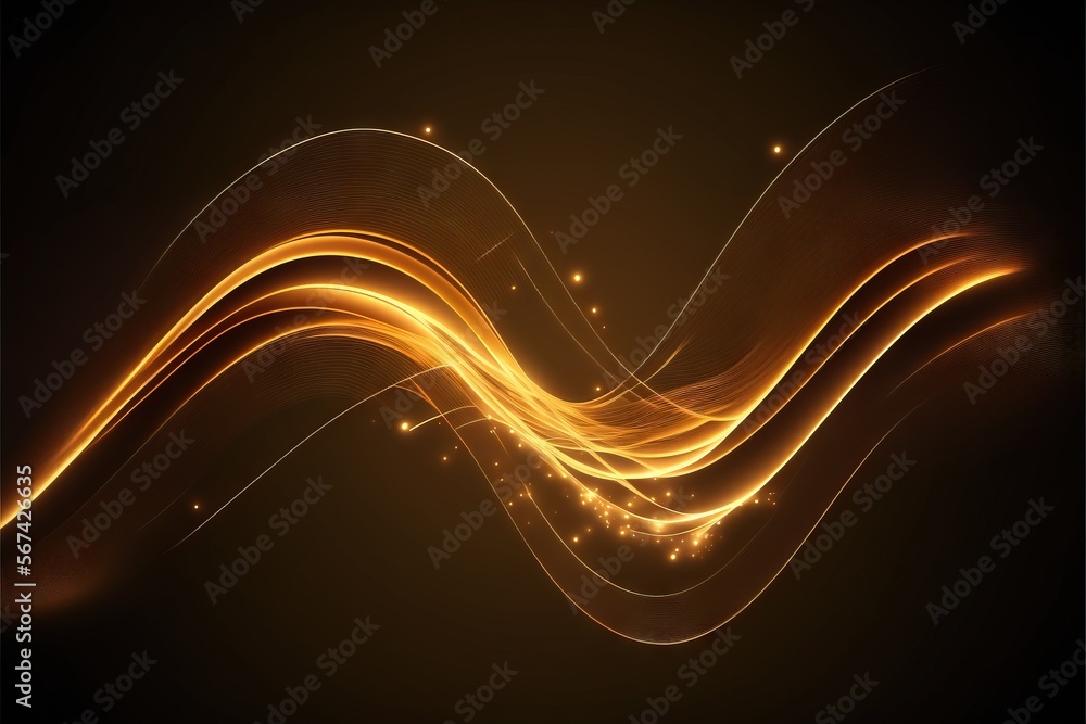 Poster a golden wave of light on a black background with a light effect in the middle of the wave and a sma