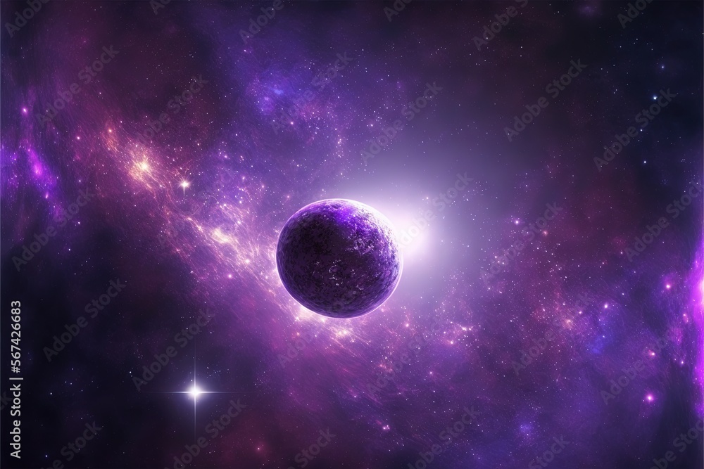 Aufkleber an image of a space scene with a planet in the center of the image and stars in the background, with