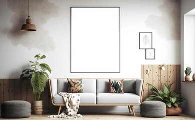 Mockup frame living room white modern created with AI