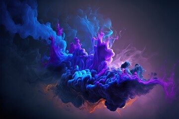 Fototapeta  a blue and purple substance floating in the air with a black background and a black background with a white border and a blue and purple substance floating in the air.  generative ai obraz
