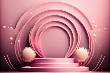 Stage podium with lighting, pink color (Ai generated)