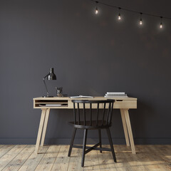 Home office interior. Interior mockup. 3d render.