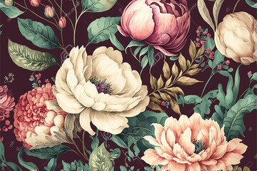 Floral watercolor vintage full background pattern (Ai generated)