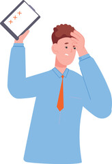 Failing tasks concept. Man hold checklist with red crosses