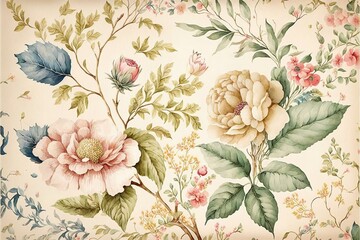 Floral watercolor vintage full background pattern (Ai generated)