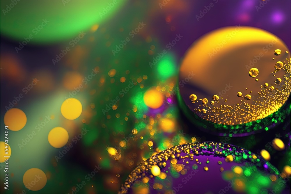 Poster  a close up view of a colorful background with drops of water on the surface of the image and a blurry background of the bubbles. Generative AI