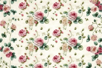 Roses watercolor vintage full background pattern (Ai generated)