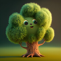 Cute Cartoon Tree Character 3D Rendered