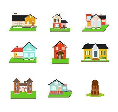 Vector House Icons Set Collection Flat Design Stock Colored Houses