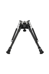 Modern metal folding bipod for a rifle or carbine. A device for the convenience of shooting. Isolate on a white back.