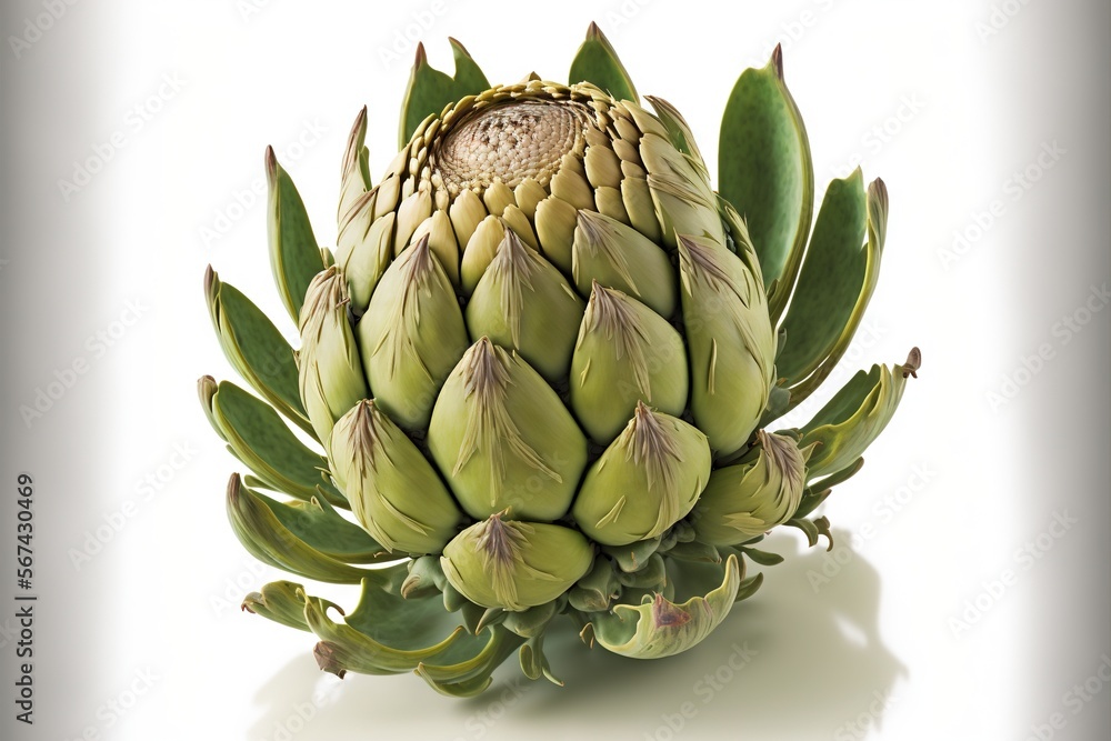 Poster an artichoke with green leaves on a white background with a white background behind it and a white b
