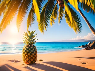 Obraz premium Pineapple on the beach with nice background