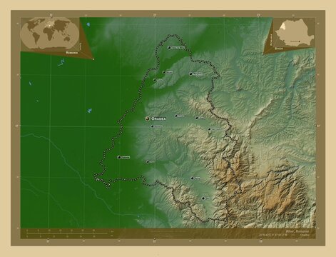 Bihor, Romania. Physical. Labelled points of cities