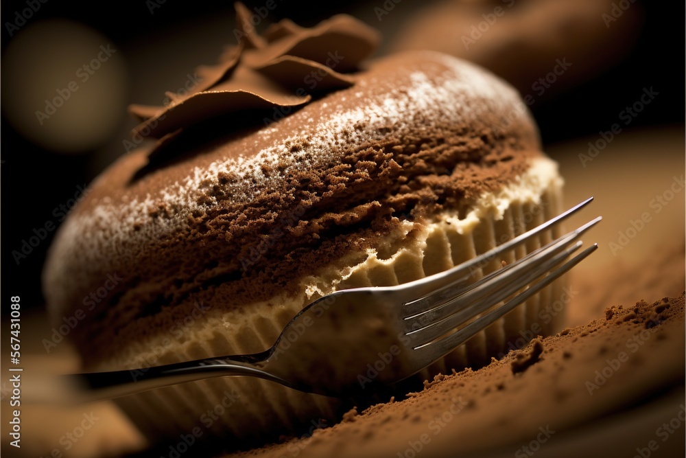 Poster a chocolate cupcake on a plate with a fork in it with a bite taken out of it with a bite taken out o