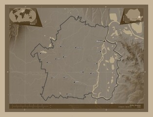 Braila, Romania. Sepia. Labelled points of cities