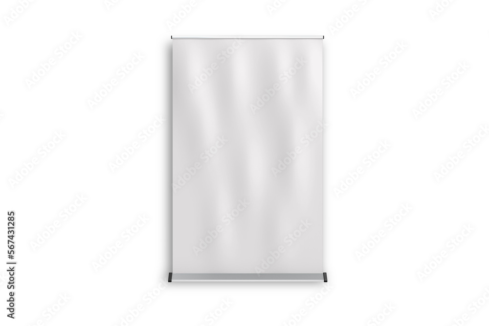Poster blank roll up banner display isolated on white background. 3d rendering.