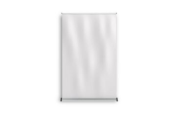 Blank roll up banner display isolated on white background. 3d rendering.