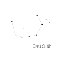 Simple constellation scheme Corona Borealis, Big Dipper. Doodle, sketch, drawn style, set of linear icons of all 88 constellations. Isolated on white background