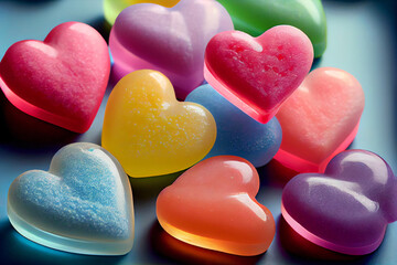 Obraz premium Jelly candy hearts background, Generative AI