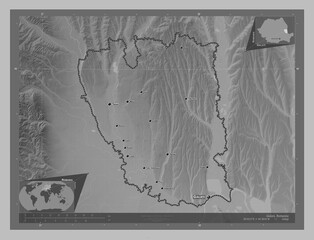 Galati, Romania. Grayscale. Labelled points of cities