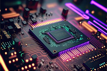Fototapeta premium Circuit Board futuristic technology background. Digital Modern Electronic. Generative AI