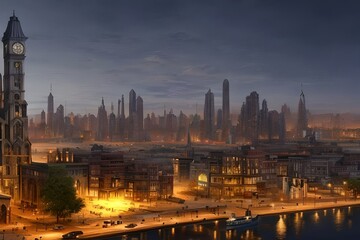 Obraz premium city skyline at night. Generative AI.