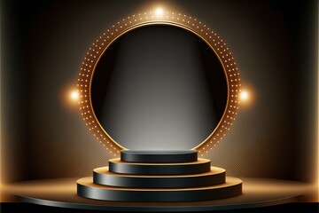 Stage podium with lighting 3D, circle frame (Ai generated)